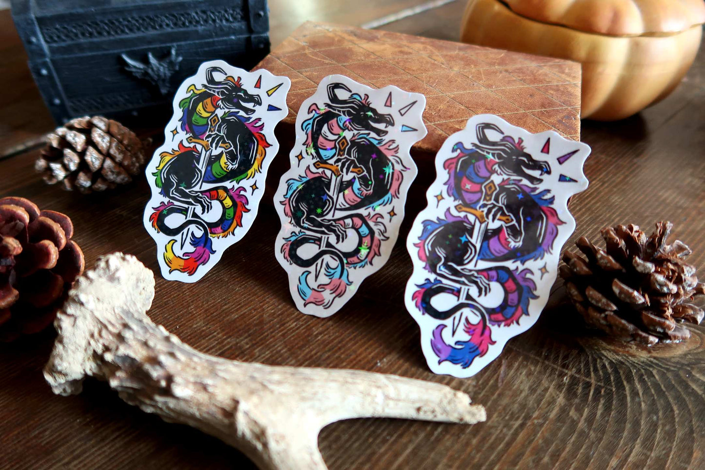 Sparkly pride dragons - stickers