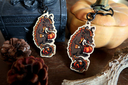 Pumpkin dragon -  Wood Keychain