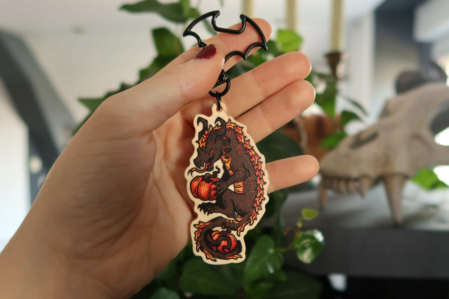 Pumpkin dragon -  Wood Keychain