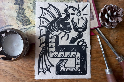 Sea Serpent - Linocut print