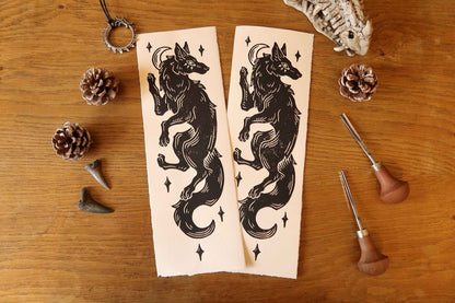 Sköll and Hati - Linocut print