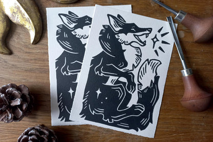 Star fox - Linocut print