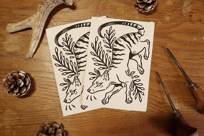 Thylacine - Linocut print