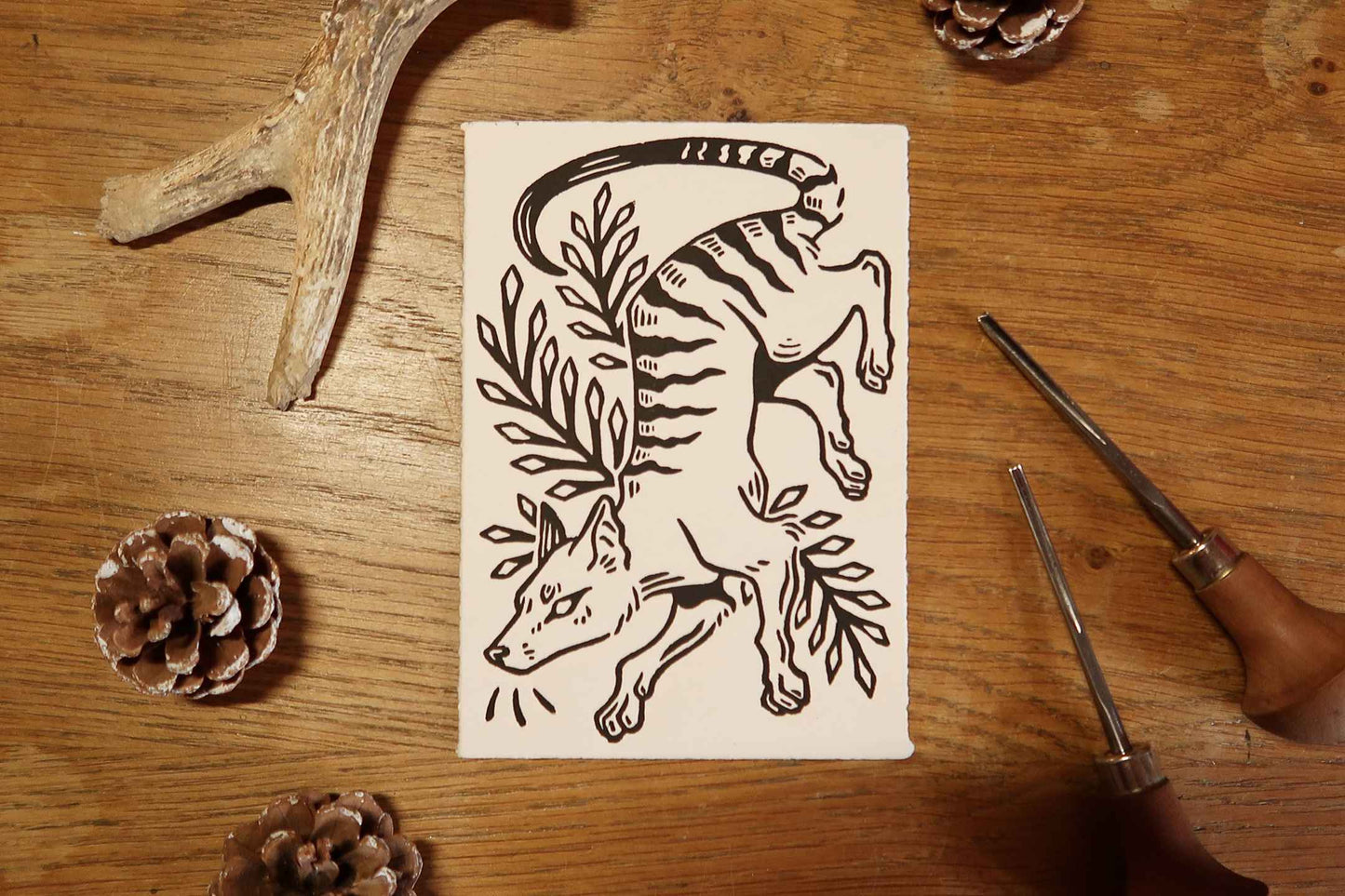 Thylacine - Linocut print