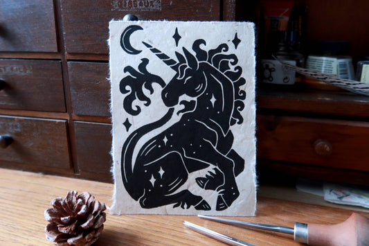 Star Unicorn -  Linocut print