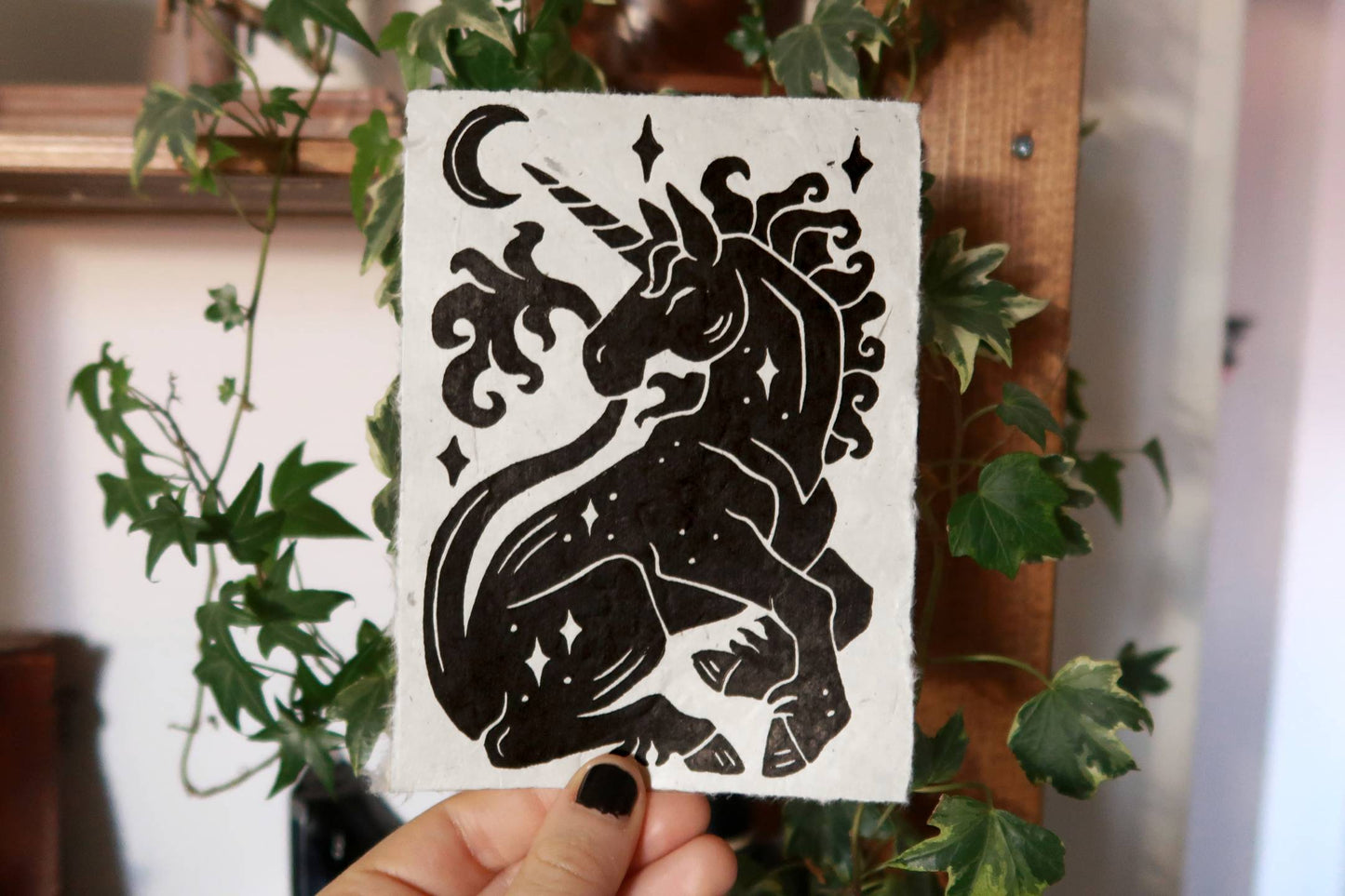 Star Unicorn -  Linocut print