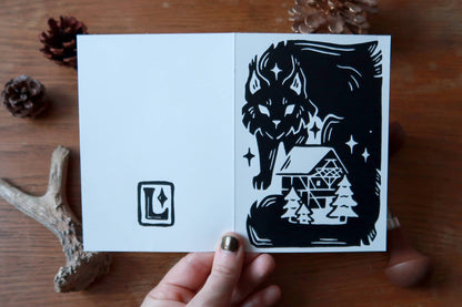 A6 with envelopes - Original Yule cat - Linocut print